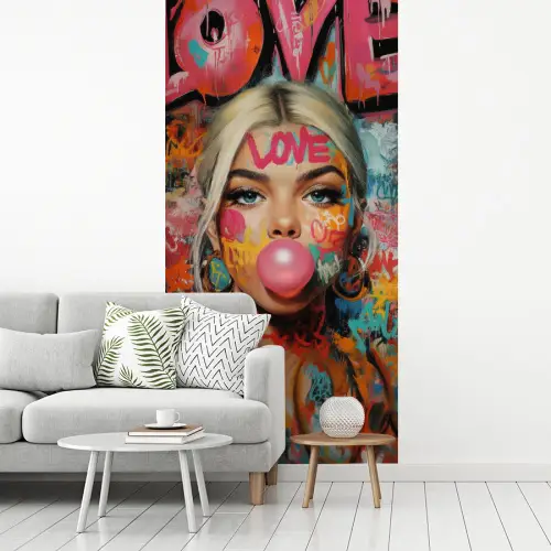Vrouw - Kauwgom - Graffiti - Love fotobehang vinyl groot -woonkamer