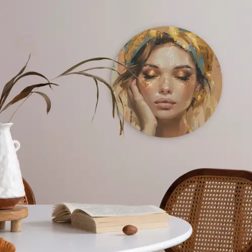 Vrouwen - Portret - Luxe - Goud Akoestische PET Vilt - Rond klein -sfeer3