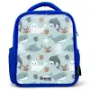 Zeedierenpatroon met dolfijnen, zeehonden en krabben Kinderrugzak - Blauw middel -3d