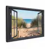 Doorkijk - Strand - Zee - Zand - Water - Helmgras - Duinen Tuinposter op houten frame 2 cm dik klein -3d
