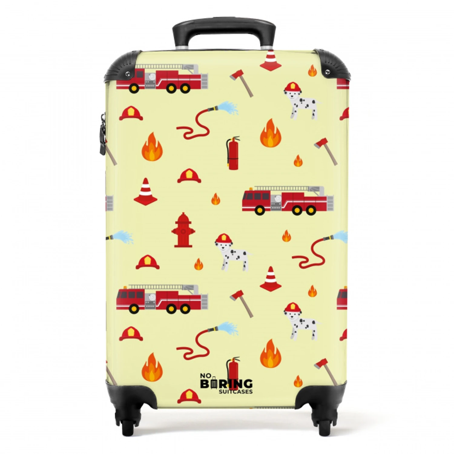 Brandweer patroon met voertuigen en vlammen NBS - Handbagage koffer - Kinderen Unisex middel -productfoto_recht