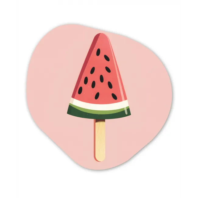 Watermeloen - Ijsje - Pitjes - Rood Wandcirkel Organisch Forex 3mm klein -3d