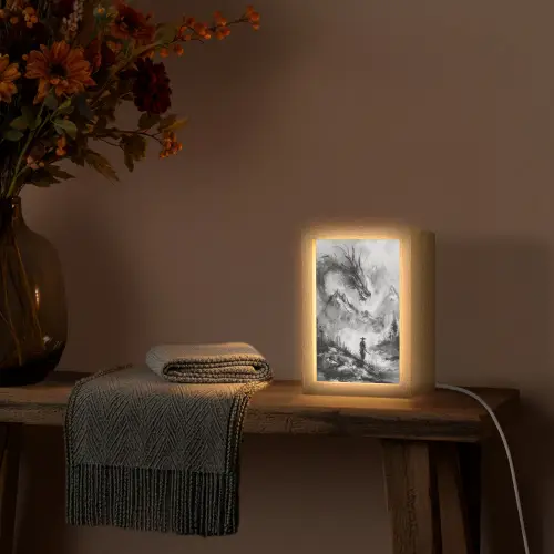 Krijger - Draak - Grijs Light Box met kabel (Tafellamp) klein -sfeer4