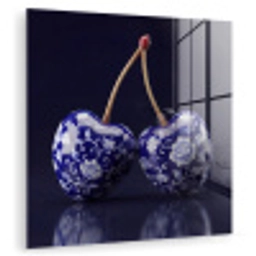 Porselein- Kersen - Delfts - Blauw plexiglas 5mm klein -zzzproduct_nieuw