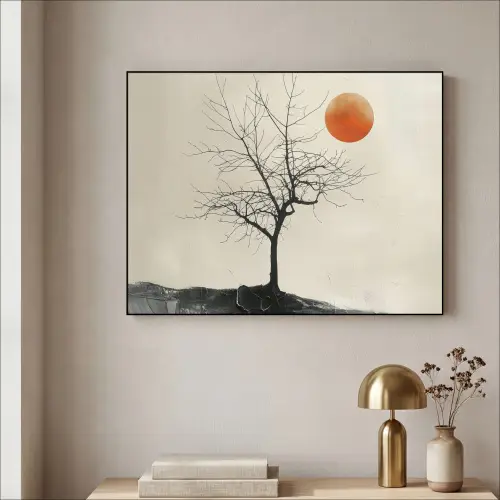 Boom - Zon - Modern - Landschap Textielframe zwart klein -sfeer2