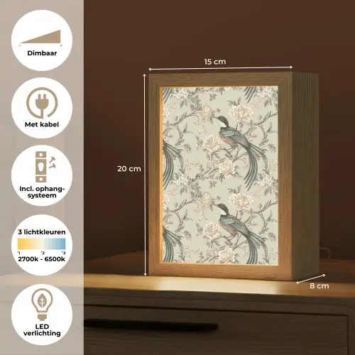 Bloem - Vogel - Kleurrijk Light Box met kabel (Tafellamp) klein 925 -USP_NL