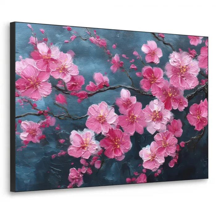 Bloem - Bloesems - Roze - Abstract Textielframe zwart klein -3d