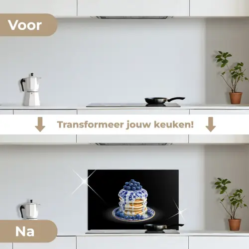 Pannenkoeken - Blauwe Bessen - Bord keuken achterwand spatscherm klein -voor_na_NL