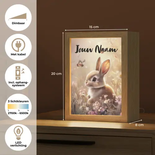 Konijntje - Bruin - Bloemen - Vlinders Light Box met kabel (Kinderlampje) klein -USP_NL