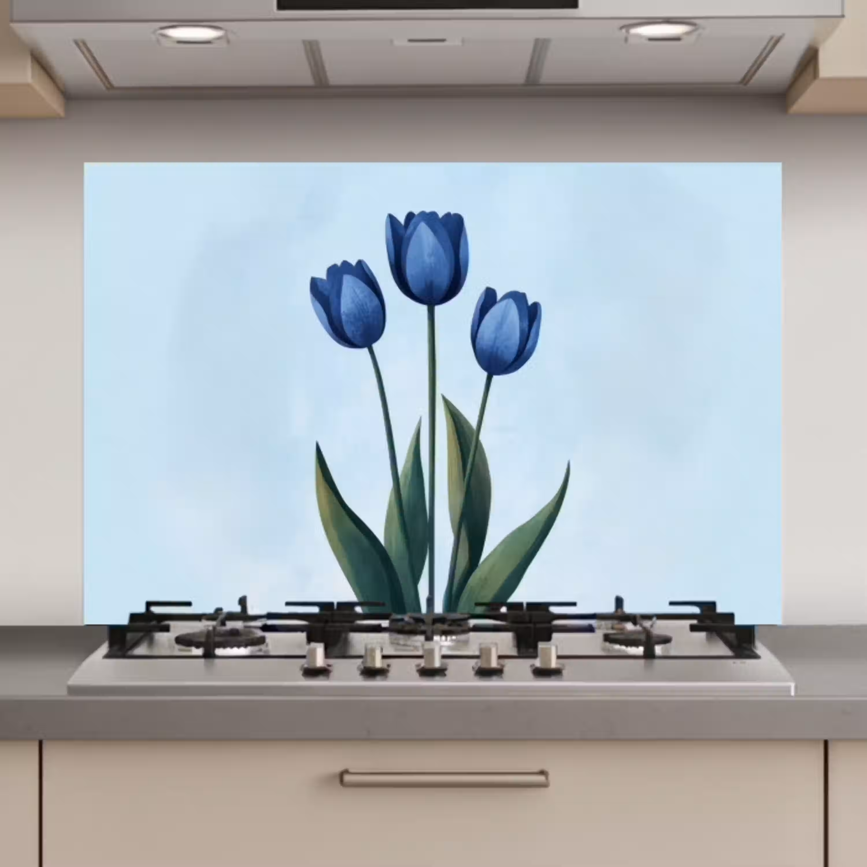 Tulpen - Blauw - Bladeren keuken achterwand spatscherm klein -3d_website