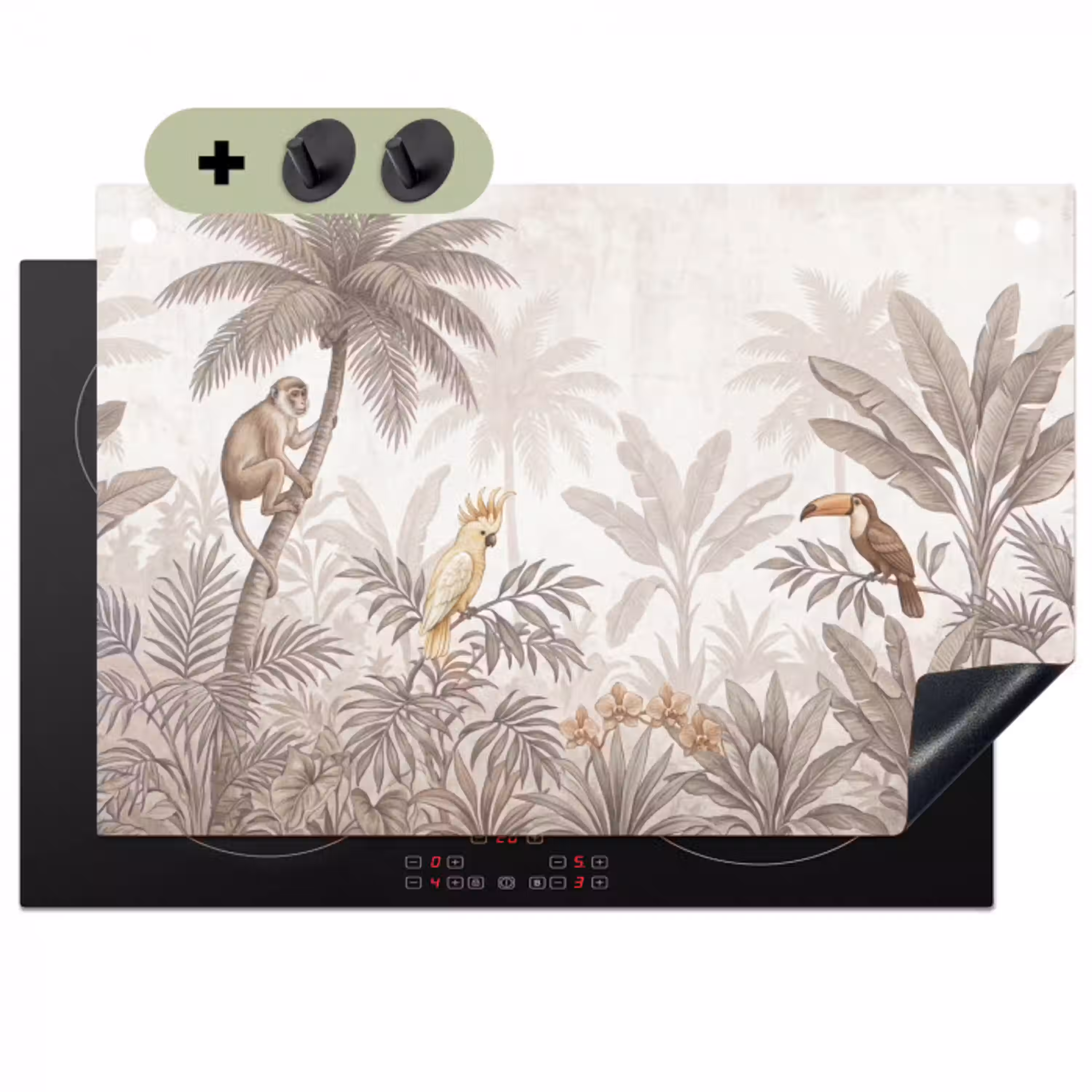 Jungle - Dieren - Palmbomen Inductie beschemer met haakjes klein -3d