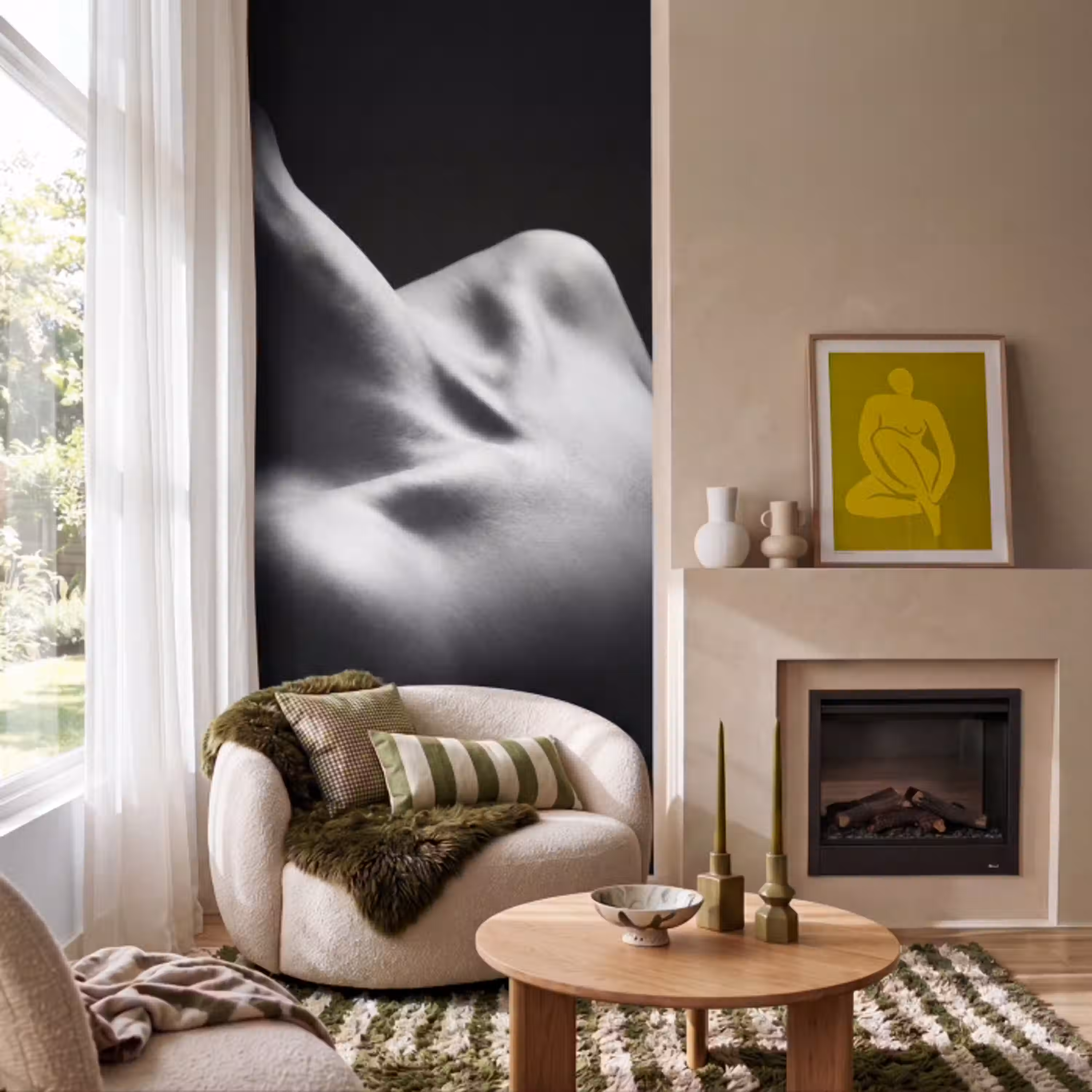 Lichaam - Vormen - Abstract - Zwart - Wit - Sensueel Behang Vlies klein -sfeer2