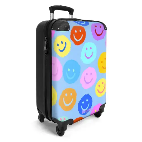 Regenboog smiley's op een blauwe achtergrond NBS - Handbagage koffer - Kinderen Unisex middel -productfoto_3d