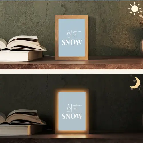 Sneeuw - Winter - Blauw - Let it snow Light Box met kabel (Tafellamp) klein -sfeer3