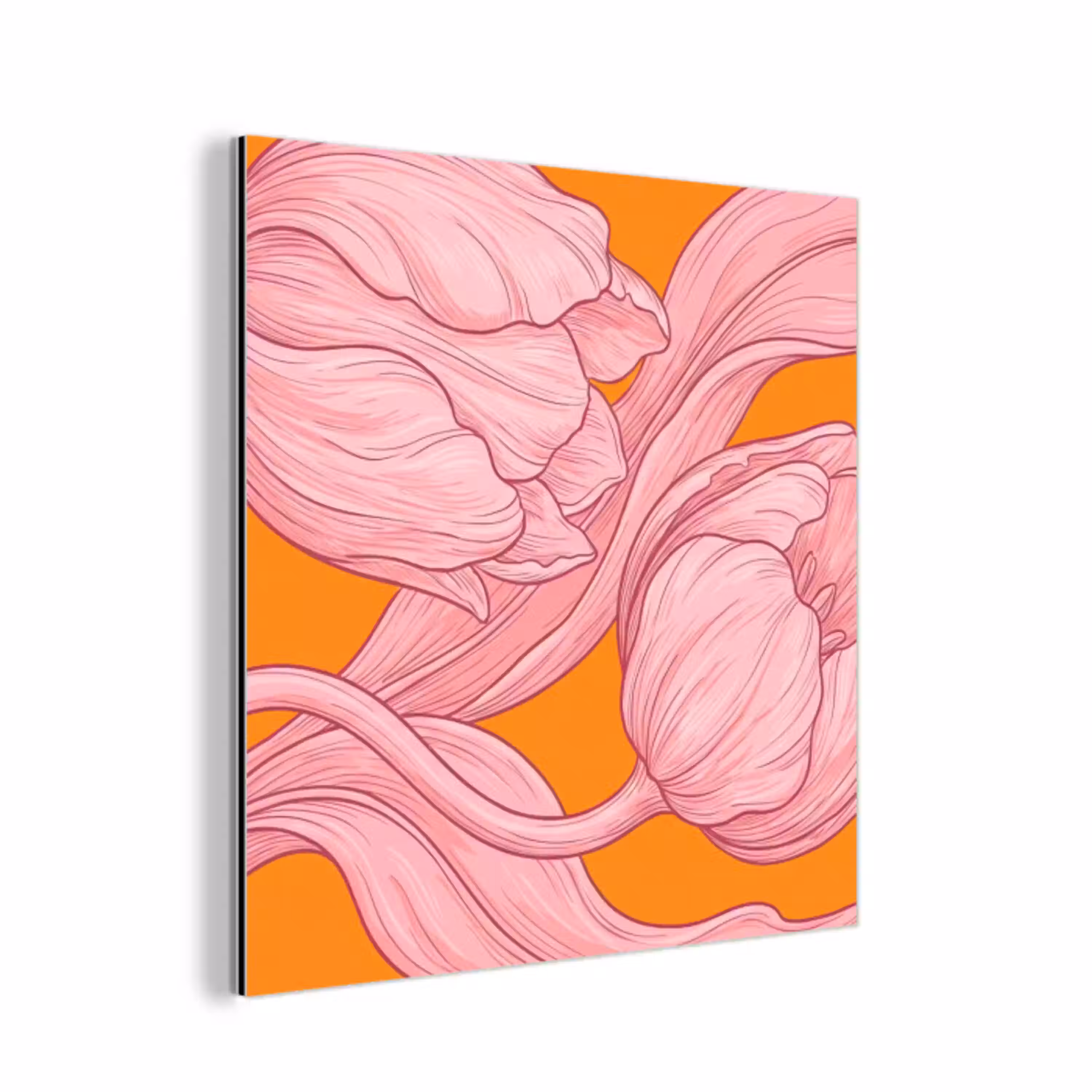 Roze bloemen - Modern aluminium wit klein -3d