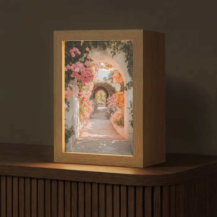 Doorkijk - Boog - Bloemen - Pastel Light Box met kabel (Tafellamp) klein -z3d_website
