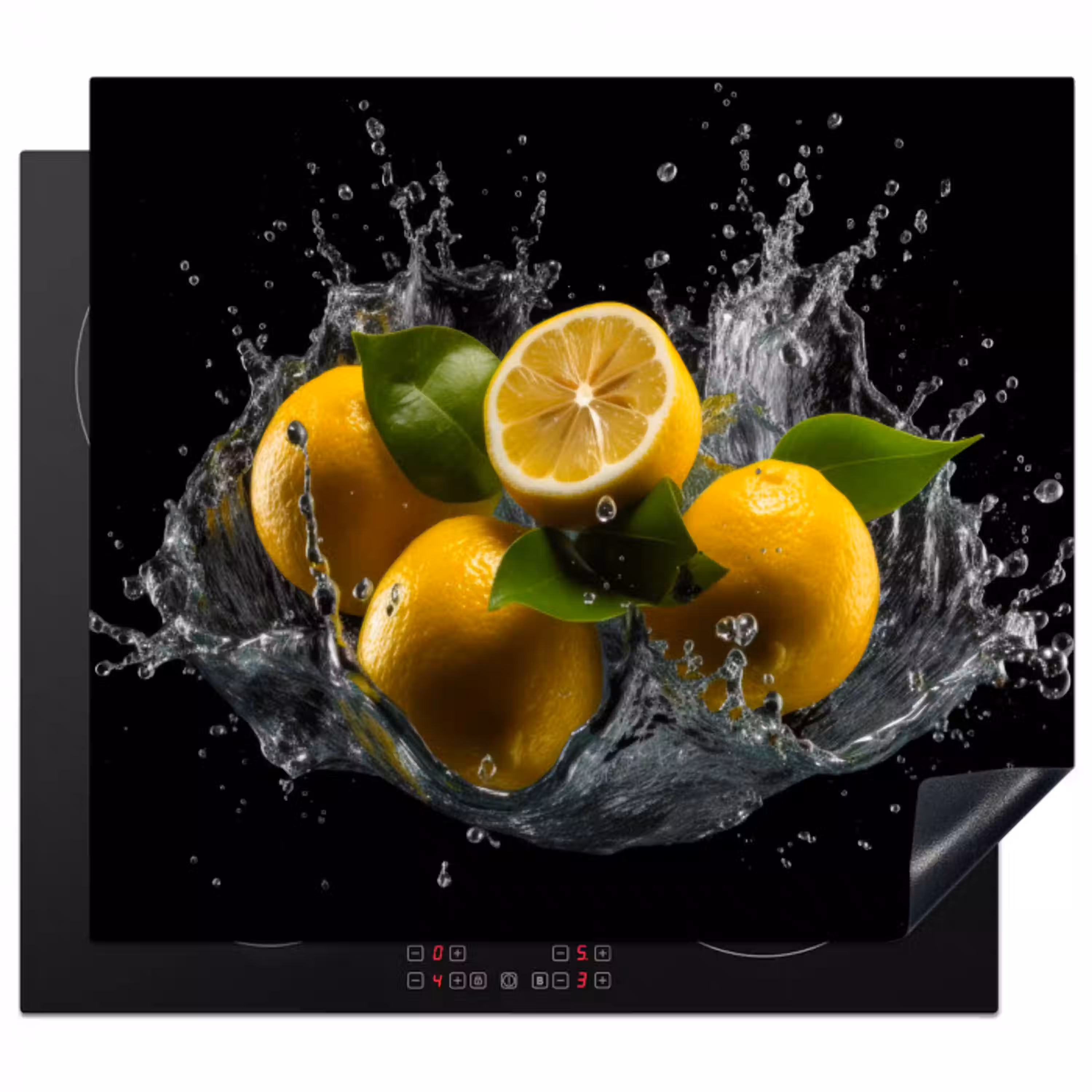 Citroen - Fruit - Geel - Zwart Inductie beschermer vinyl 3mm middel -3d