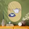 Theepot - Kopje - Beige - Illustratie Wandcirkel Ovaal Glas middel -sfeer2