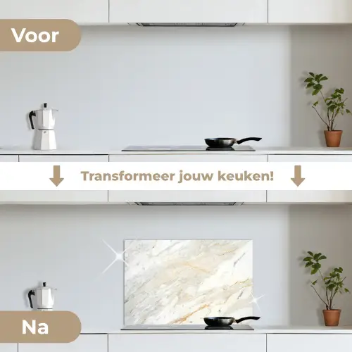 Zwart-wit foto van marmer keuken achterwand spatscherm klein -voor_na_NL