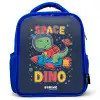 Dino - Groen - Raket - Sterren Kinderrugzak - Blauw middel -3d