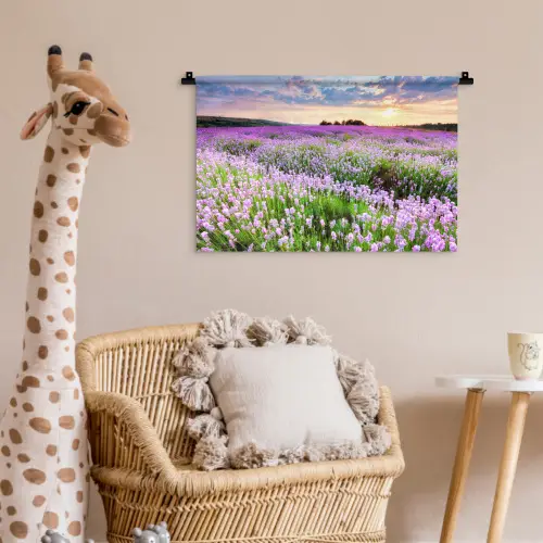 Lavendel - Bloemen - Zonsondergang - Paars - Weide Wandkleed katoen klein -wsfeer5_kind