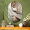 Zeilboot - Zee - Beige - Zon Wandcirkel Ovaal Glas middel -sfeer2