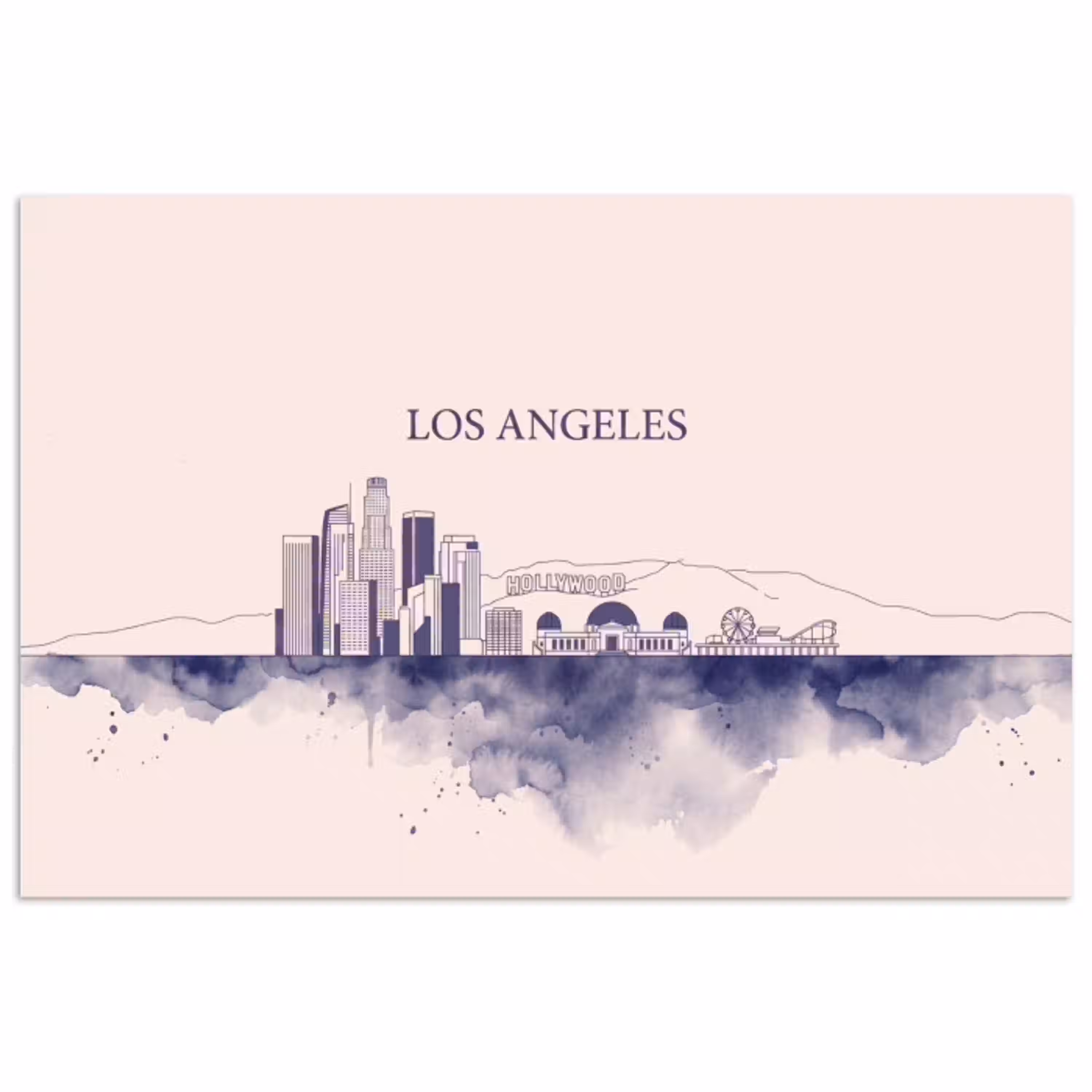 Los Angeles - Skyline - Architectuur - Aquarel - Blauw poster papier klein -3d