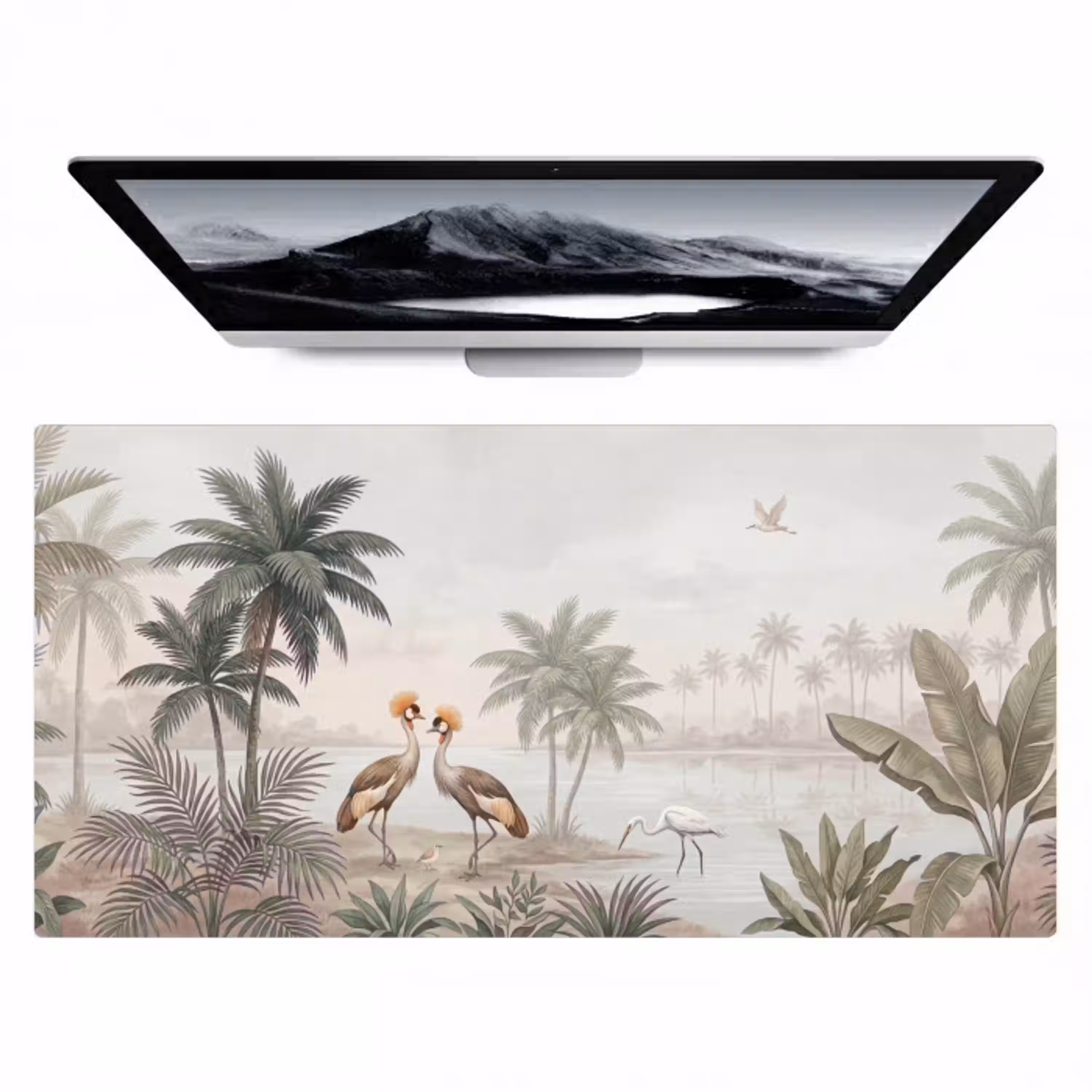 Kraanvogels - Palmbomen - Tropisch Muismat XXL klein -zzz3d