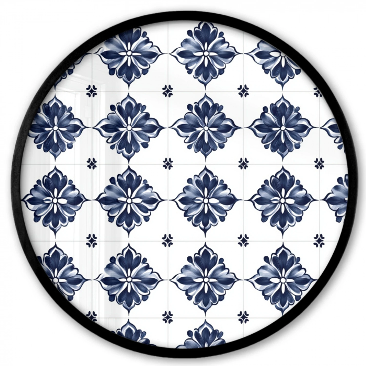 Tegelmotief - Blauw - Wit - Bloem Fotolijst rond zonder passe partout klein 856 -3d