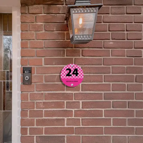 Roze - Blokjes - Klassiek Naambord Rond klein -sfeer7-rond-XS