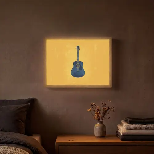 Gitaar - Akoestisch - Geel - Minimalistisch Light Box met batterij (Wandlamp) middel -sfeer4
