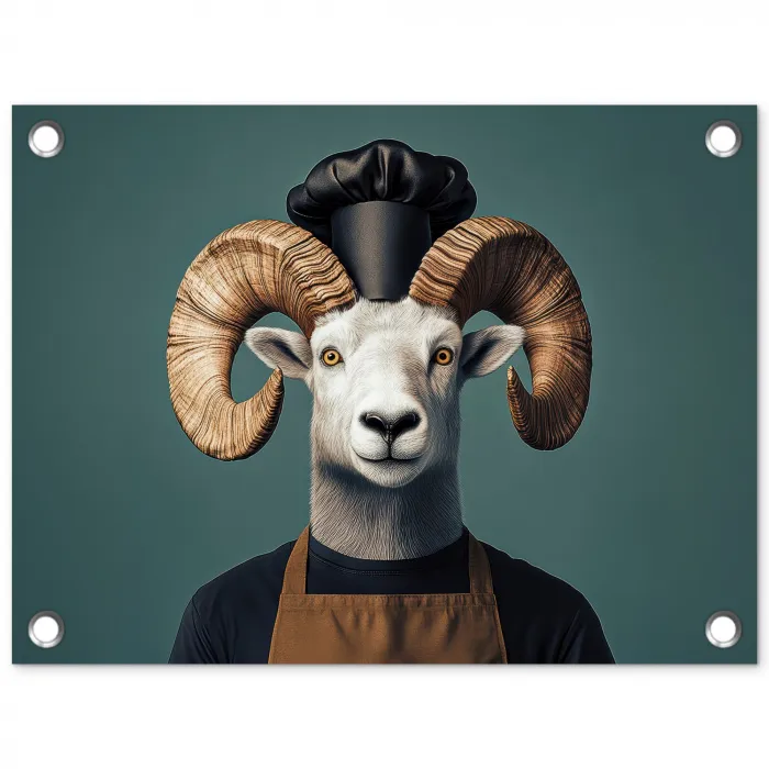 Geit - Hoorns - Kokskleding tuinposter los doek klein -3d