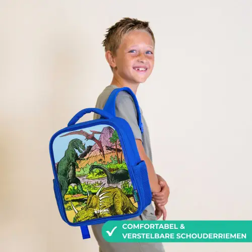 Dino's bij een vulkaan Kinderrugzak - Blauw middel -sfeer3_NL