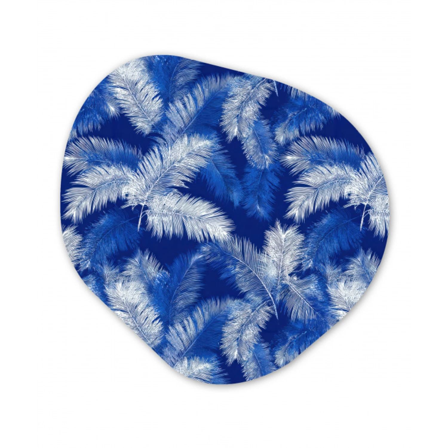 Palmblad - Patroon - Blauw Wandcirkel Organisch Aluminium middel 851 -3d
