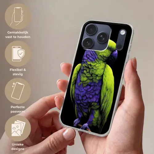 Papegaai - Veren - Opvallend - Groen Telefoonhoesje iPhone 17 Pro klein -sfeer3_NL