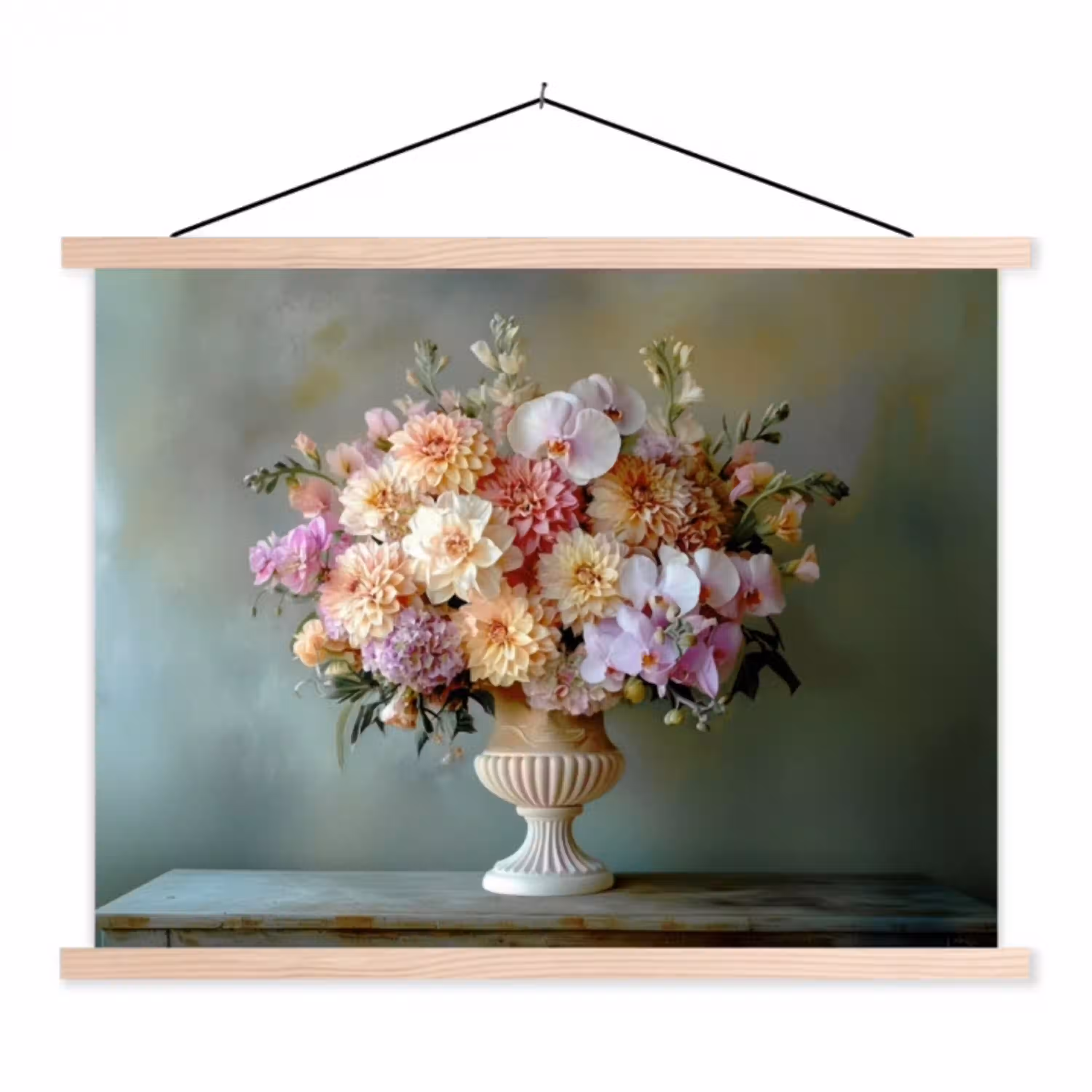 Orchidee - Boeket - Vaas - Bloemen textielposter latten blank klein -3d