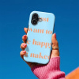 Blauw - Oranje - Just want to be happy & naked Toughcase MagSafe Apple iPhone 17 klein -Sfeer1V