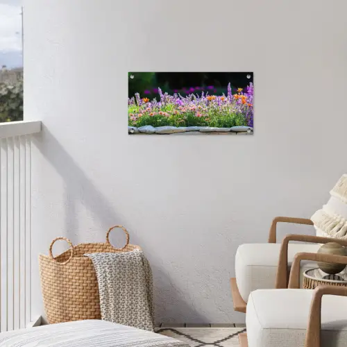 Bloemen - Steenrand - Kleurrijk tuinposter los doek klein -sfeer8