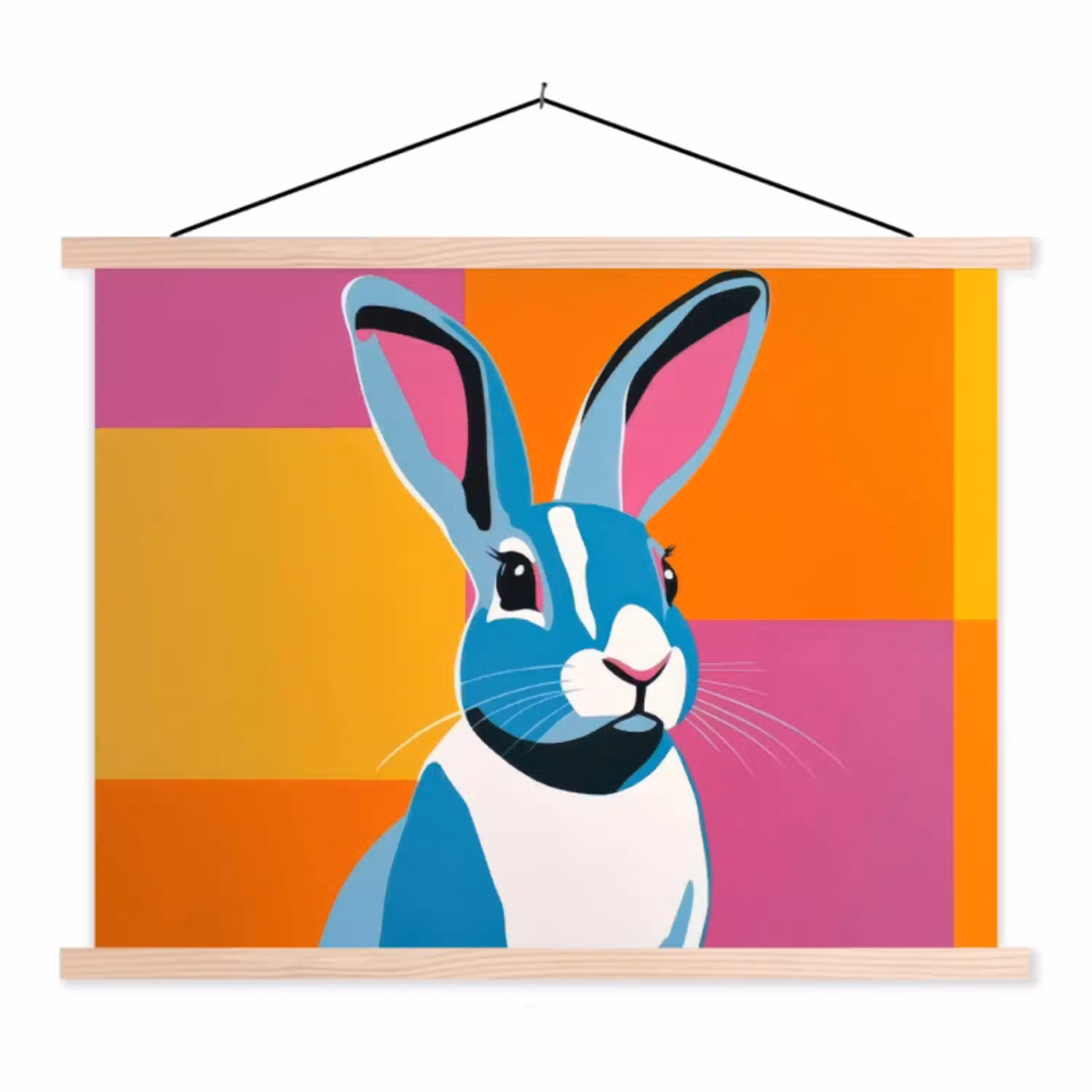 Haas - Kleurvakken - Oren - Roze textielposter latten blank klein -3d