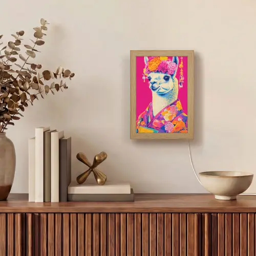 Lama - Kimono - Bloemenkrans - Felroze Light Box met kabel (Tafellamp) klein -sfeer2