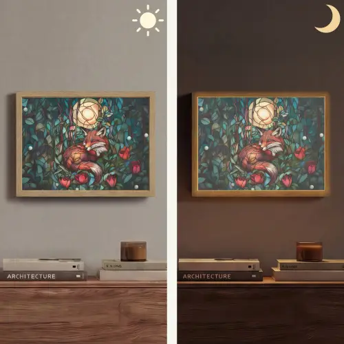 Vos - Mozaïek - Bos - Maan Light Box met batterij (Wandlamp) middel -sfeer3