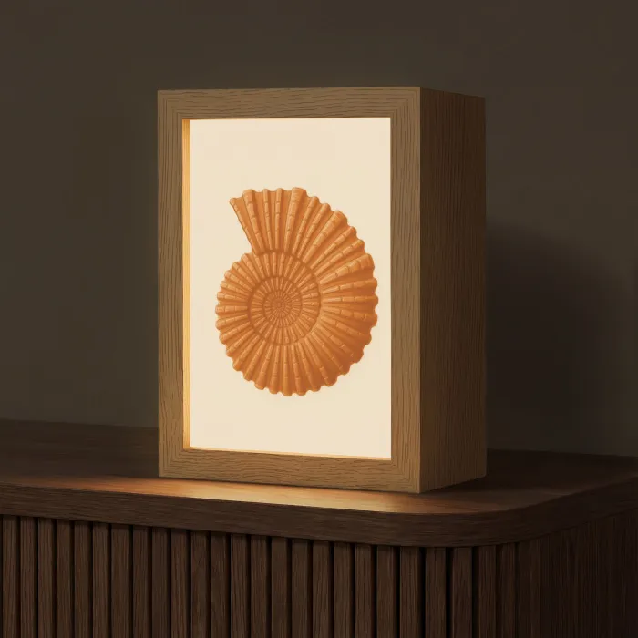 Schelp - Oranje - Ribbels Light Box met kabel (Tafellamp) klein -z3d_website