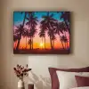 Palmboom - Zonsondergang - Horizon - Strand - Oranje - Roze Textielframe zwart klein -sfeer1