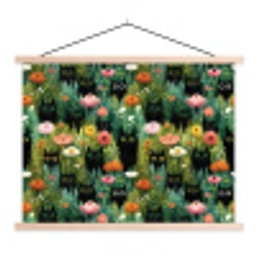 Katten - Bloemen - Kleurrijk textielposter latten blank klein 122 -3d