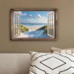 Doorkijk - Strand - Raam - Duinen - Zee canvas 2cm klein -sfeer3