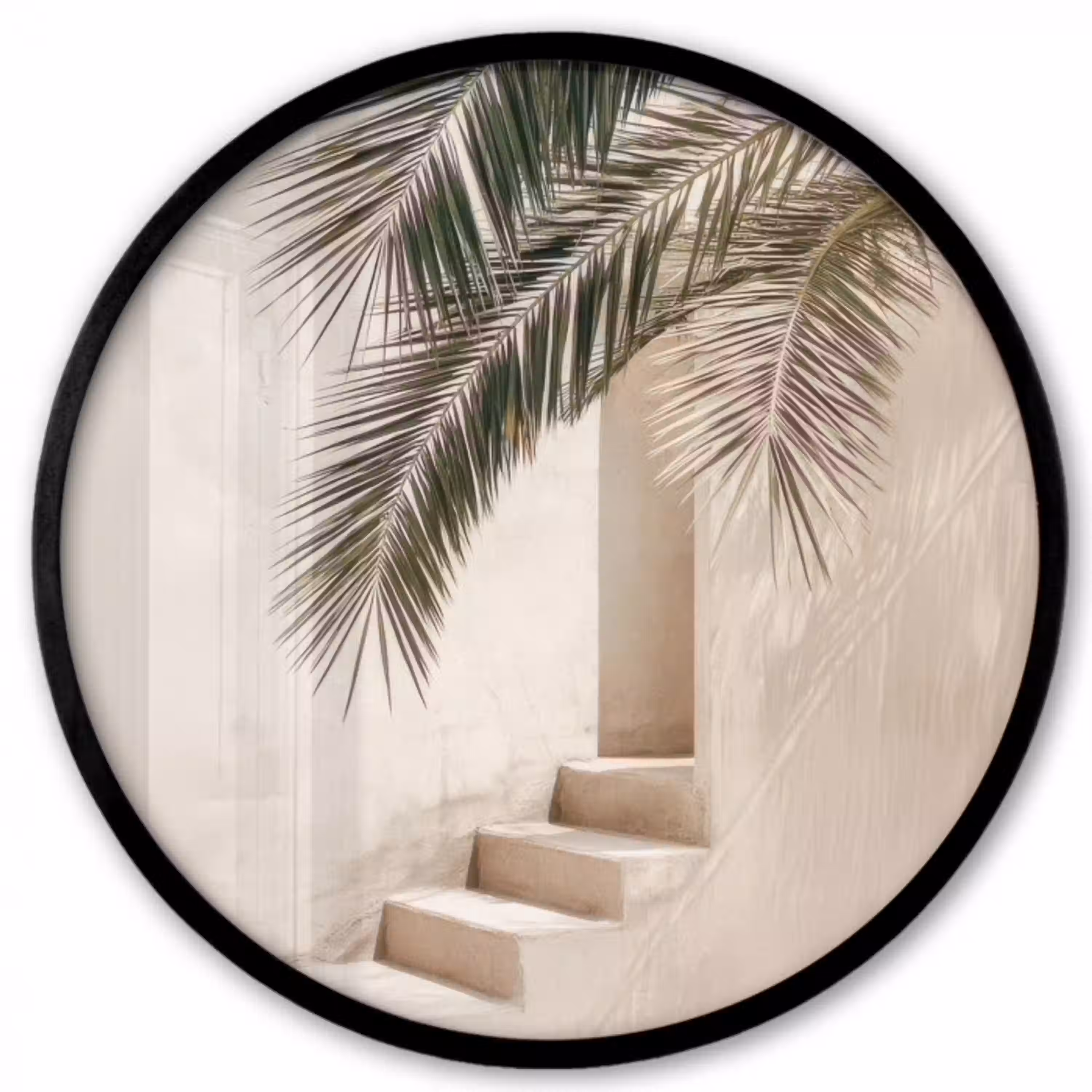 Palmboom - Schaduw - Trap - Beige Fotolijst rond zonder passe partout klein -3d