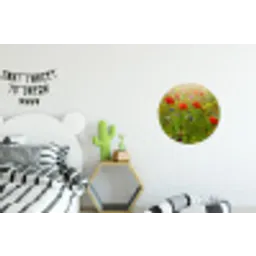 Lente - Bloemen - Rood - Klaproos - Gras - Groen Wandcirkel aluminium klein -kinderkamer
