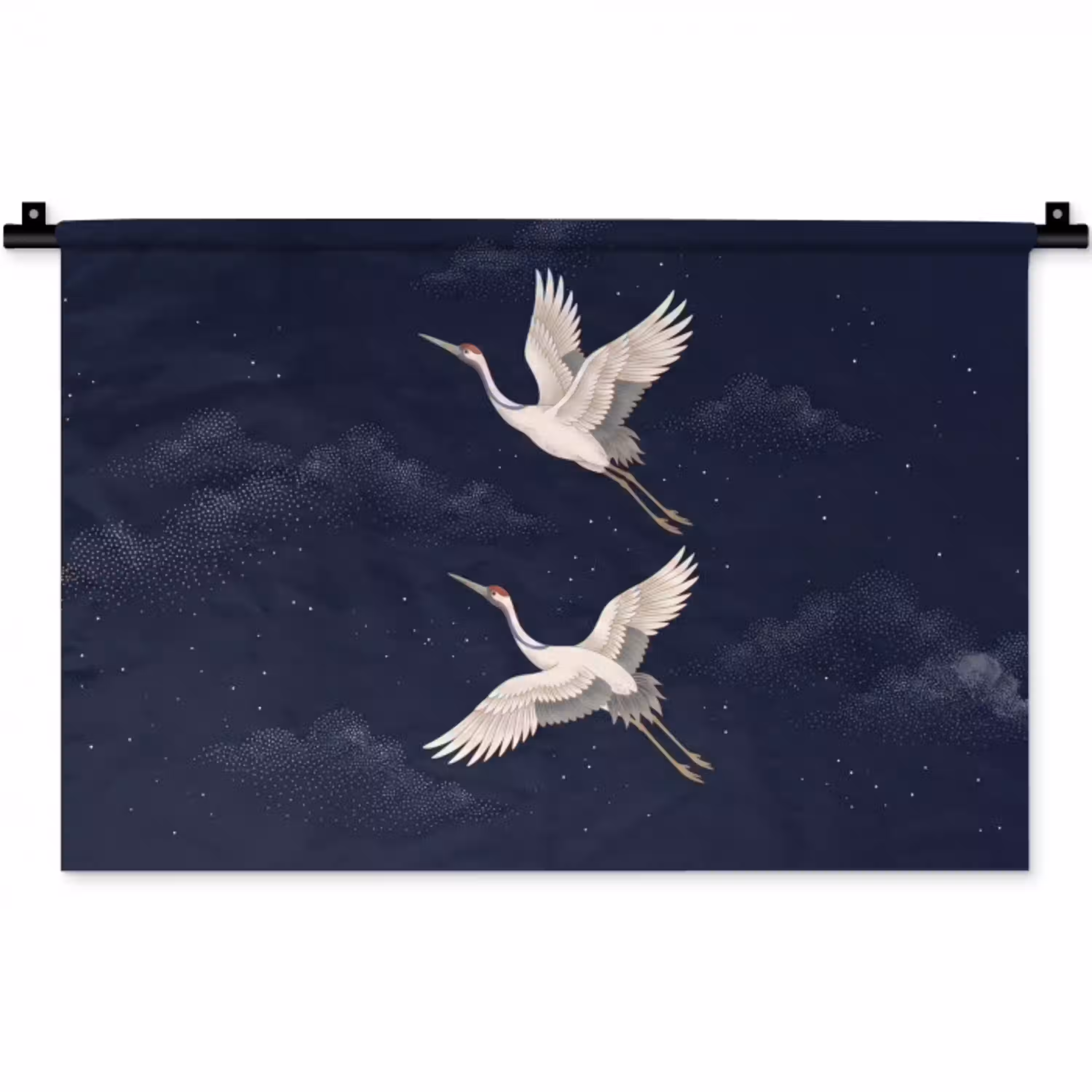 Kraanvogels - Nachthemel - Blauw Wandkleed katoen klein -zz3d
