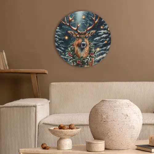 Kerst - Magie - Bos - Kleurrijk Akoestische PET Vilt - Rond klein -sfeer1