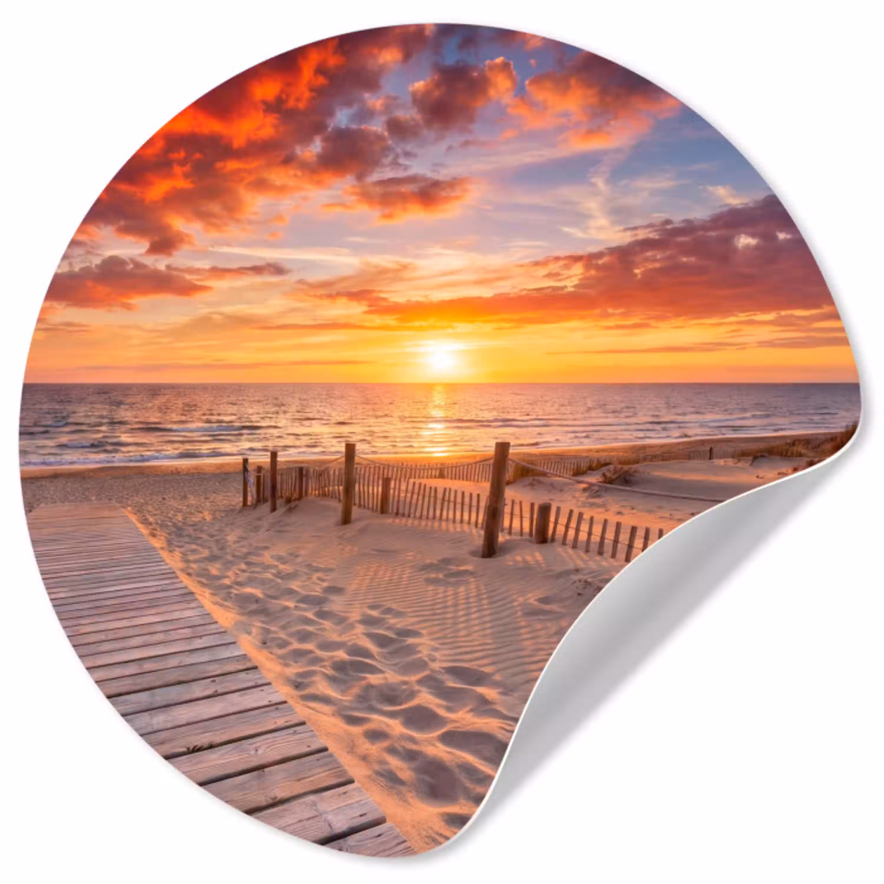 Strand - Zonsondergang - Zee - Natuur - Oranje Wandcirkel behangsticker klein -3d